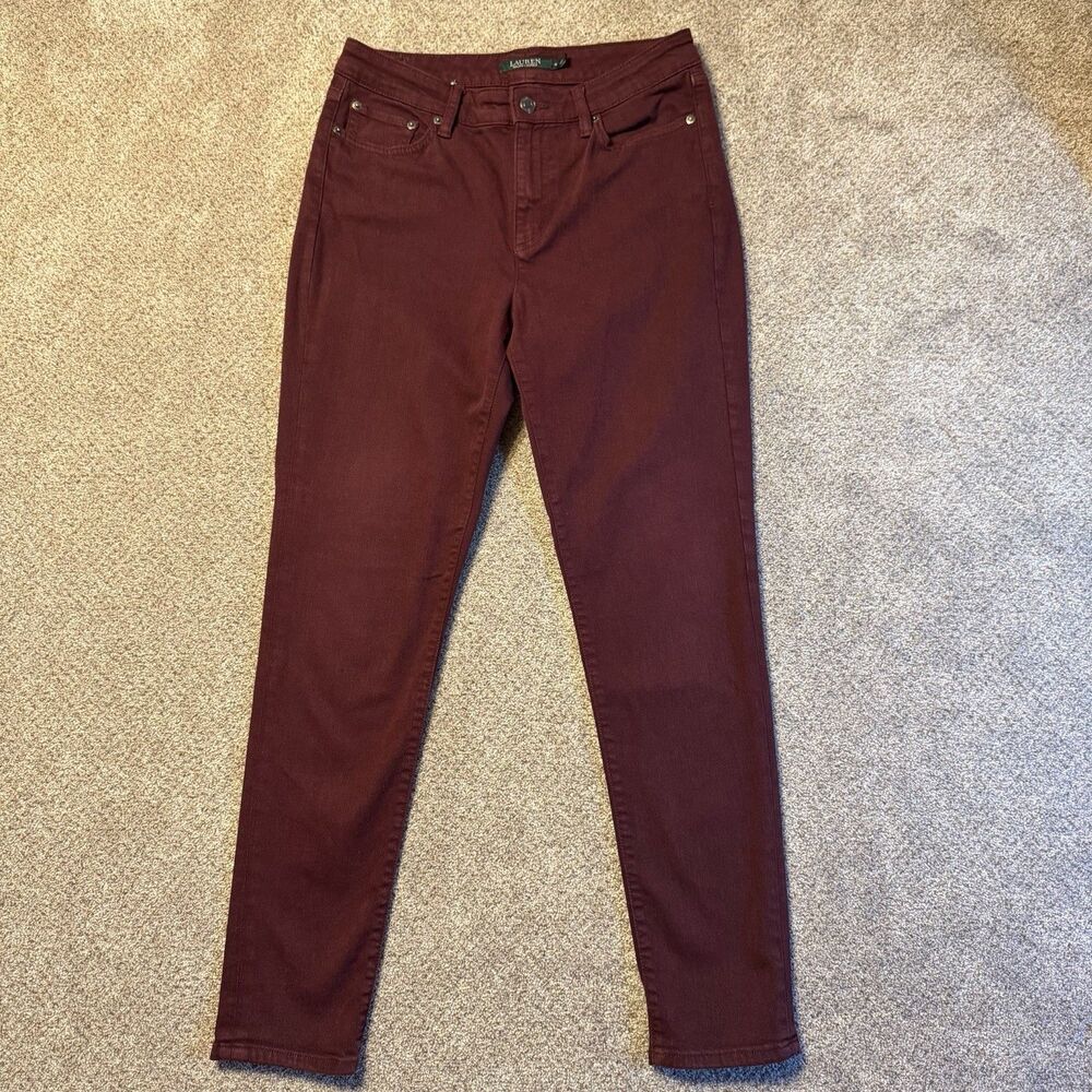Lauren Ralph Lauren Womens 8 Burgundy Maroon Skinny Jeans Five Pocket Stretch
